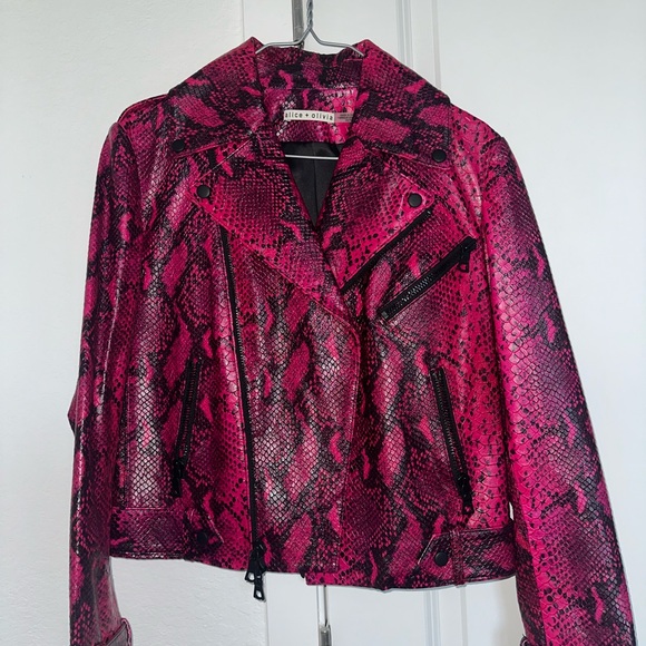 Alice + Olivia Pink and Black Leather Jacket New
